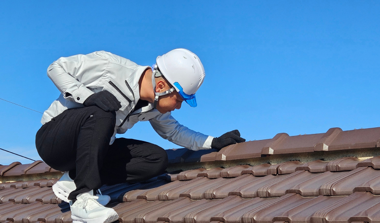 屋根の確認をする様子