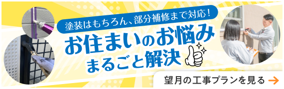 塗装はもちろん、部分補修まで対応!お住まいのお悩みまるごと解決。望月の工事プランを見る