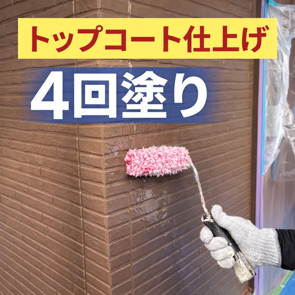 外壁塗装のトップコート仕上げ作業の様子(羽村市)