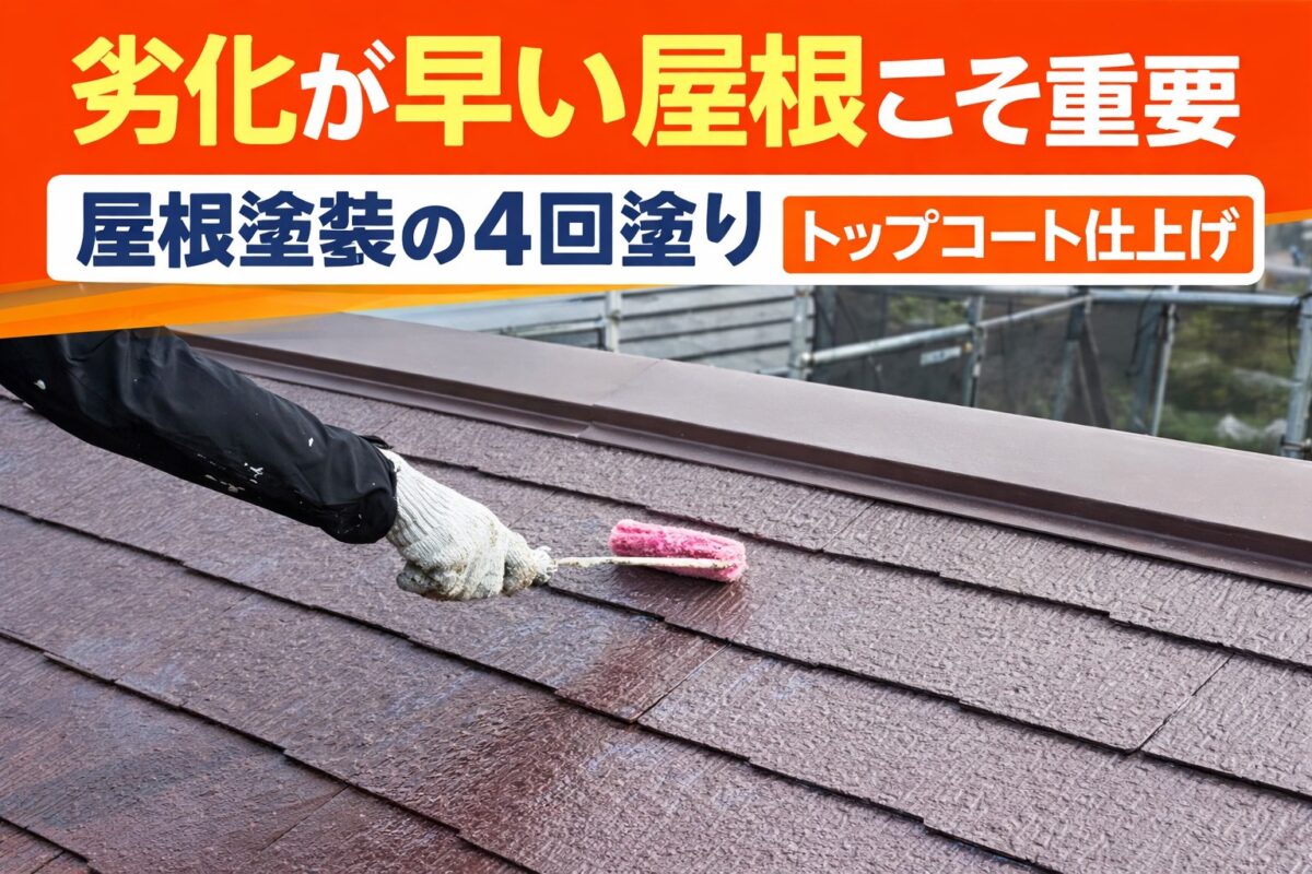 屋根塗装4回塗り(トップコート仕上げ)の施工イメージ(羽村市)