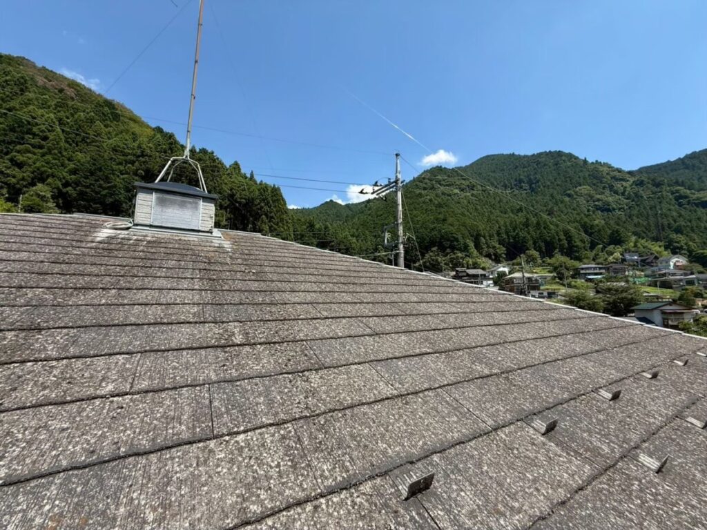 色あせが進行しているスレート屋根の全体写真
