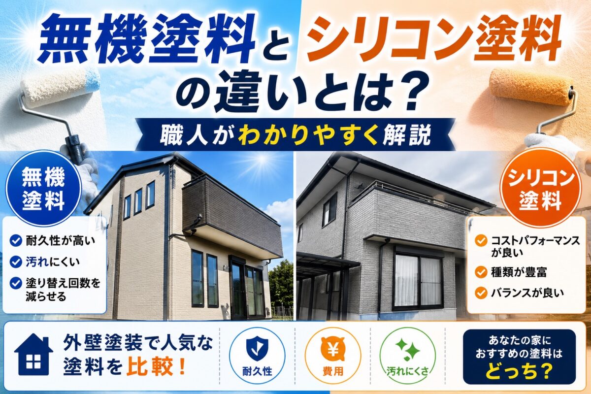 無機塗料とシリコン塗料を比較する外観イメージ