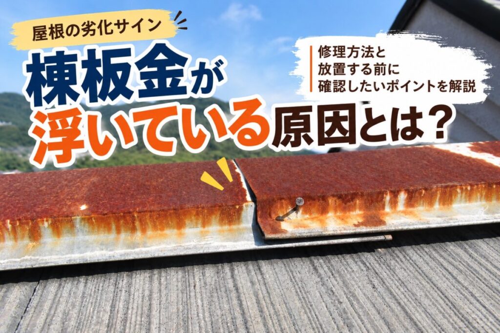 屋根の棟板金が浮いている状態を示したアイキャッチ